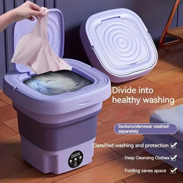 🧺NEW 8L Portable Foldable Mini Washing Machine with Spin Dryer for Socks, Underwear & Baby Clothes💧