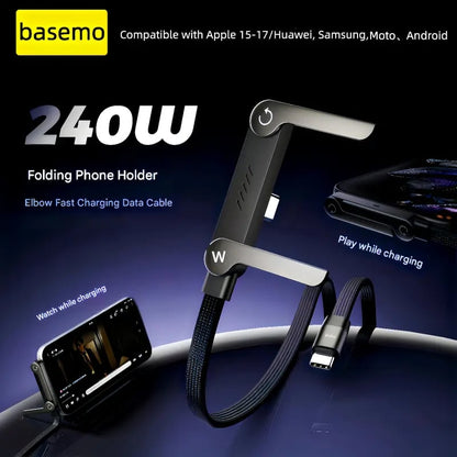 2-in-1 Invisible Holder Charger Cable – 240W Fast Charging Cord with Built-In Phone Stand