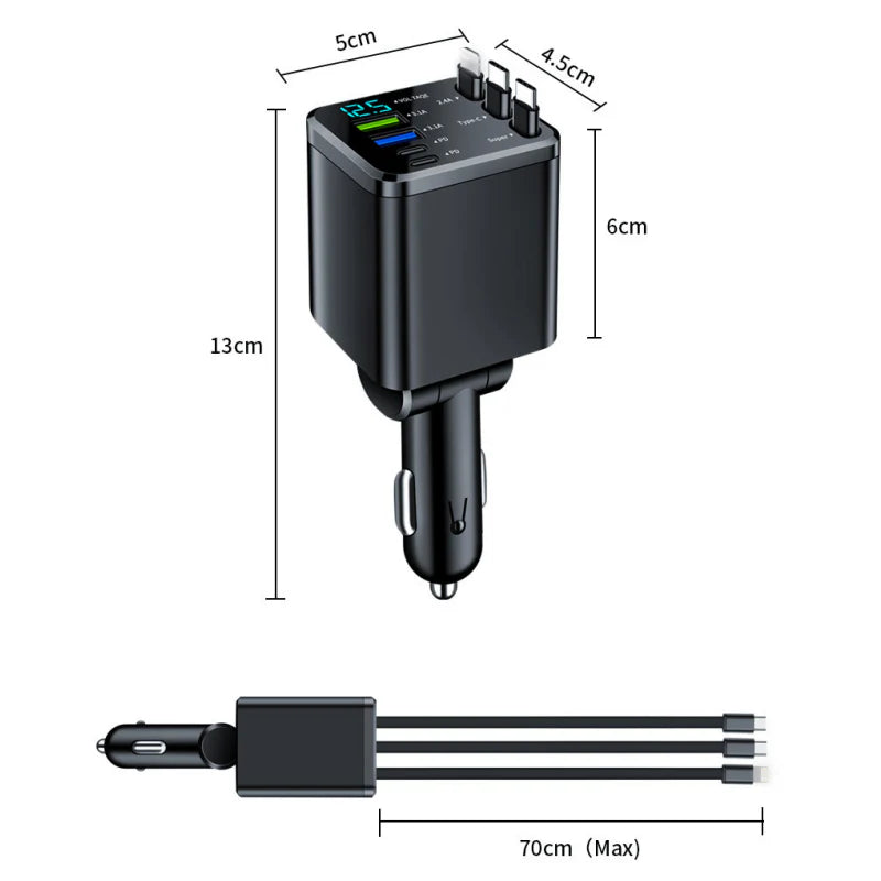 🚗 7-in-1 Retractable Fast Car Charger with Voltage Display – USB-C, Fast Charging & Essential for Daily Use 📱