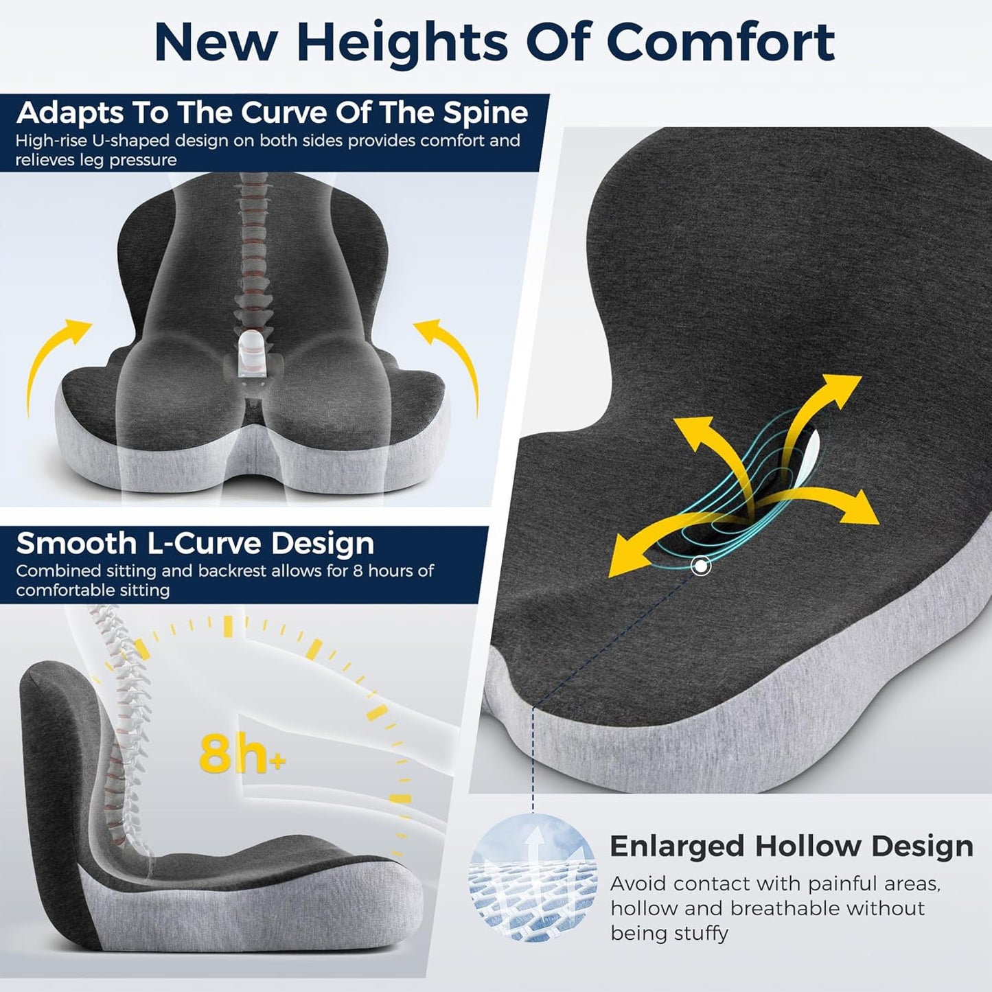 Ergonomic Orthopedic Memory Foam Lumbar Support Seat Cushion