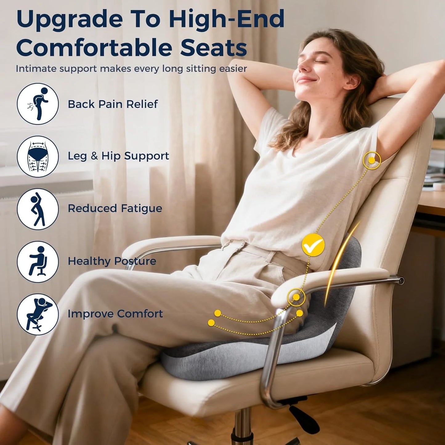 Ergonomic Orthopedic Memory Foam Lumbar Support Seat Cushion