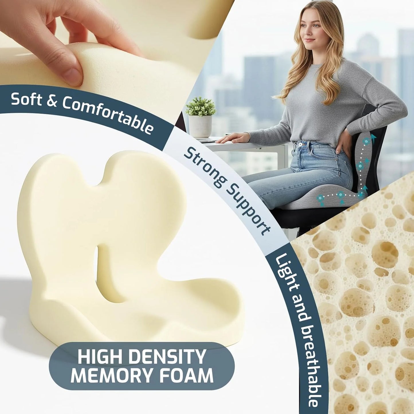 Ergonomic Orthopedic Memory Foam Lumbar Support Seat Cushion