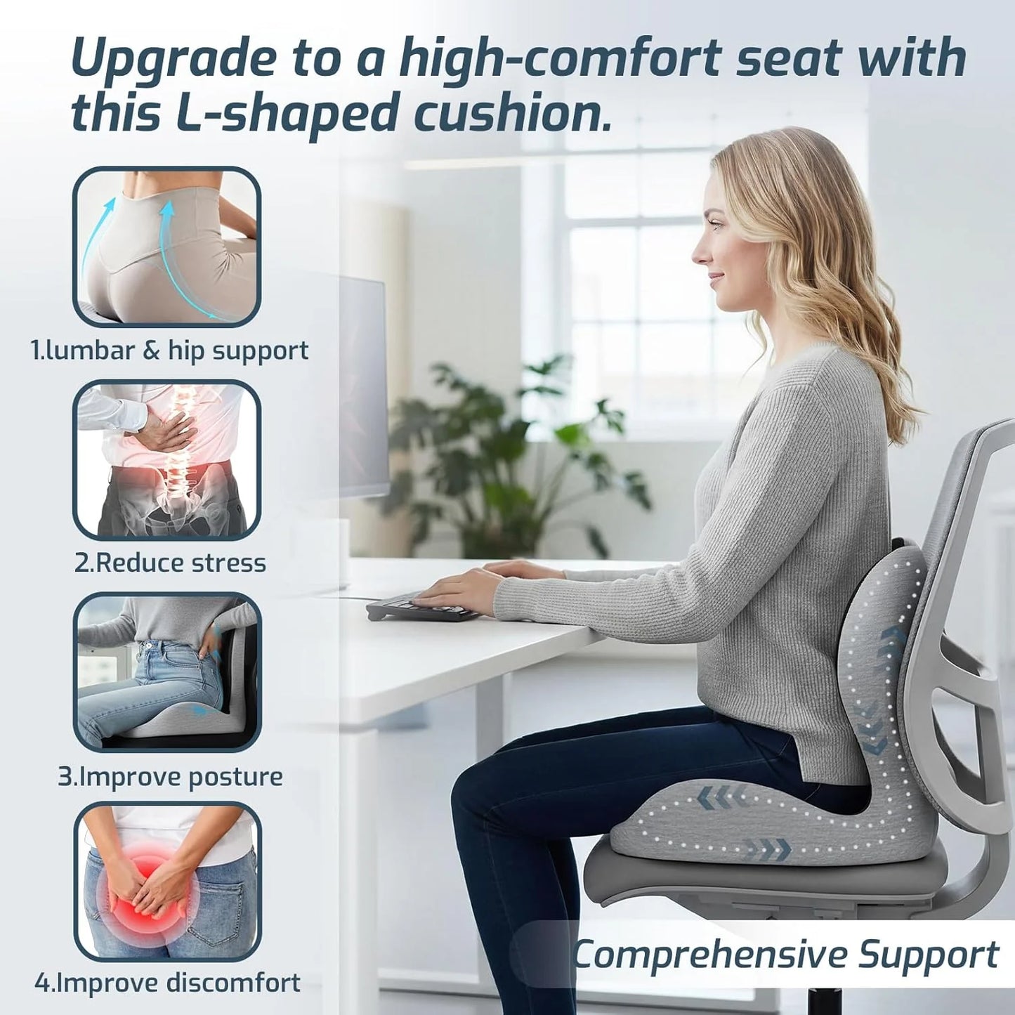 Ergonomic Orthopedic Memory Foam Lumbar Support Seat Cushion