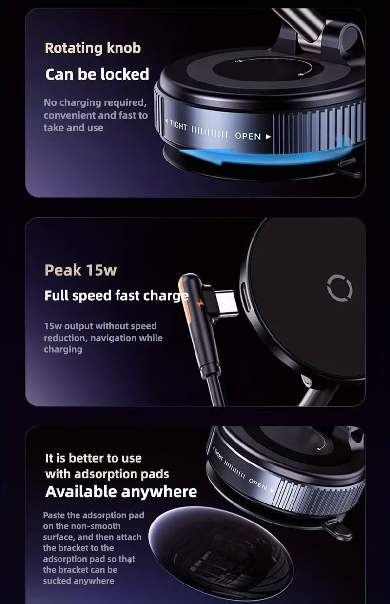 15W Wireless Charging Magnetic Car Phone Holder 360° Rotatable – P1